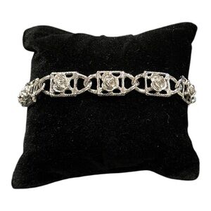 Sarah Coventry Vintage Silver Tone Rose Flower Chain Link Bracelet 7.25" JB2